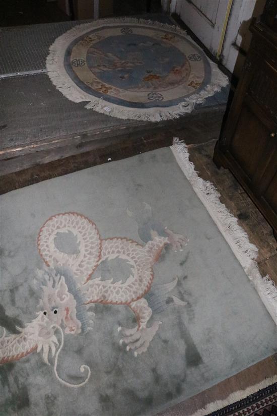 Chinese Celadon ground dragon rug & Chinese circular rug (2)
